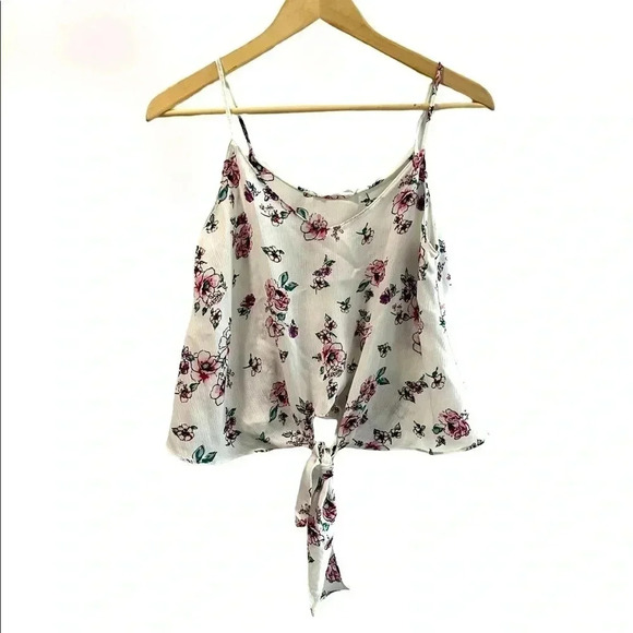 🖤 LUSH Floral Tie Waist Semi Crop Tank Top Medium - Picture 1 of 4